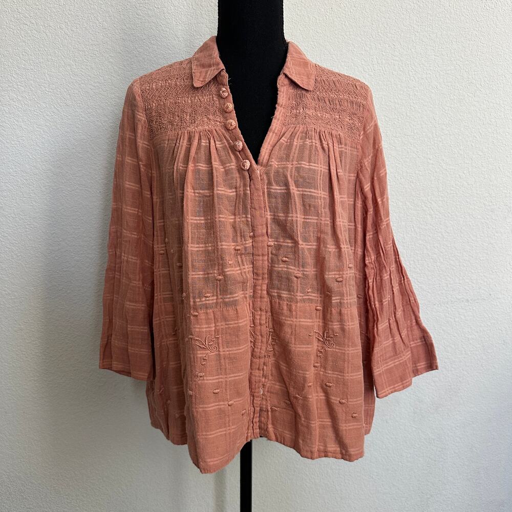 Anthropologie Vanessa Virginia Top 8 Blouse Cottage Prairie Embroidered Boxy Fit